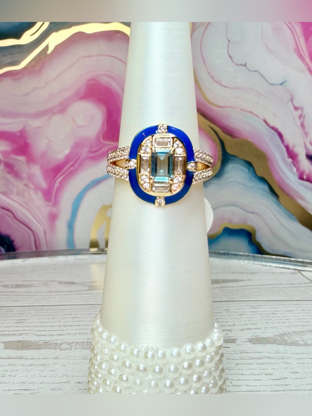 Bomb Party New OG Enamel Ring- “The Sienna Grey Ring” Gold, Size 8 RG75138